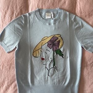 Dior Light Blue Knit Top with Hat Illustration